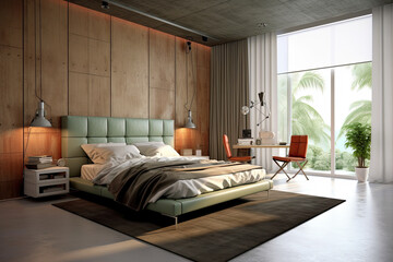Modern Clean Contemporary Bedroom Interior Design, AI Generated