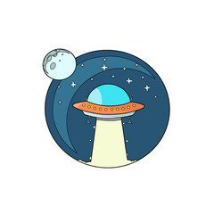 cartoon ufo rocket, Vector illustration of UFO and outer space for children's book design, cute icon, illustration design