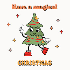 Christmas card in retro style. Have a magical Christmas.