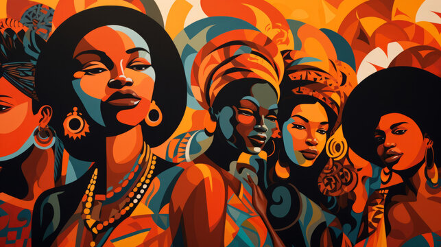 Illusttration of abstract proud black women with afros
