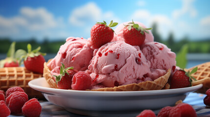 strawberry ice cream HD 8K wallpaper Stock Photographic Image 