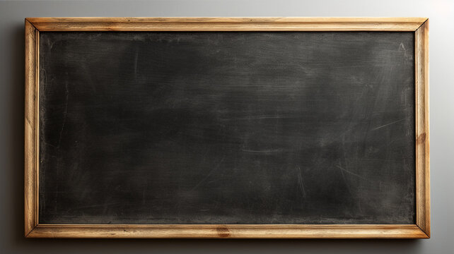 blackboard with brown wood frame isolated on white background.