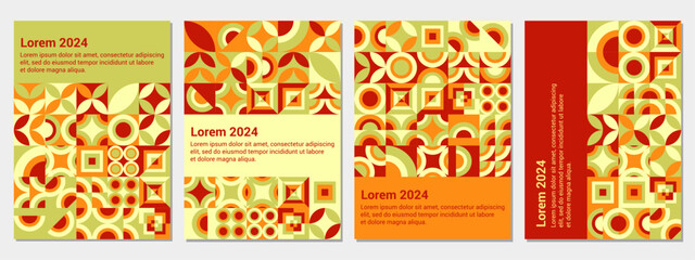 Naklejka premium Color neo geo poster. Modern grid flyer with geometric shapes, geometry graphics and abstract background vector set. Geometry grid pattern banner vivid presentation illustration