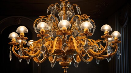 Luxury chandelier which is the highlight of the ballroom. Generative AI Technology 