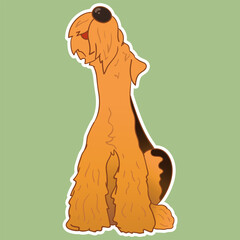Sticker dog. Airedale Terrier. Funny sticker with a dog. Cartoon style. Set of stickers. Cartoon character for comics and postcards
