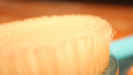 Detailed close up of a surface of a brush hair
