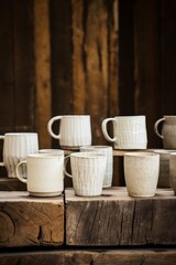 Empty white ceramic mugs with a touch of rustic aesthetic  AI generated illustration