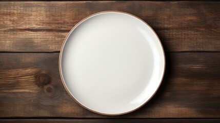 Empty white ceramic plate on rustic wooden table  AI generated illustration