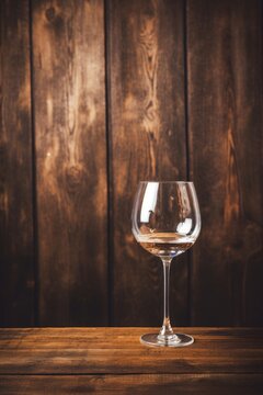 Empty wine glass on a rustic wooden table  AI generated illustration