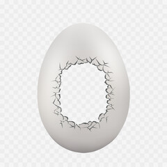 White chicken egg with a hole and cracks. Template isolated on transparent background. Stock vector illustration