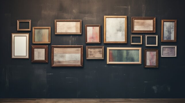 Gallery wall with empty wooden picture frames  AI generated illustration