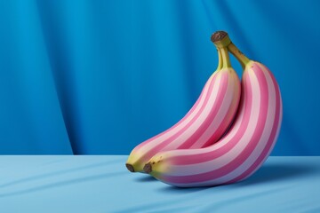 Two bananas on a blue background. 3d render. Conceptual image.
