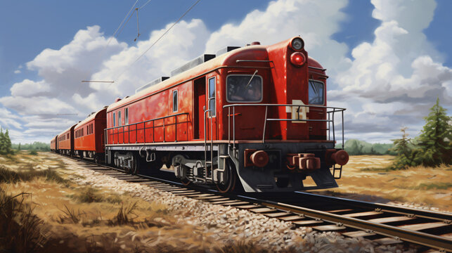 A picture of a train with a red wagon on the tracks.