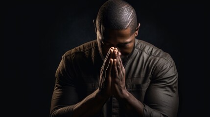 Whispering Prayers: African American Young Man Seeking Grace in White