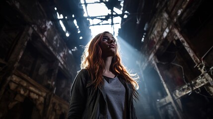 Obraz premium Silhouette in Abandoned Warehouse