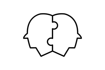 Fototapeta na wymiar relationship icon. head with puzzle. icon related to core values, business. line icon style. simple vector design editable