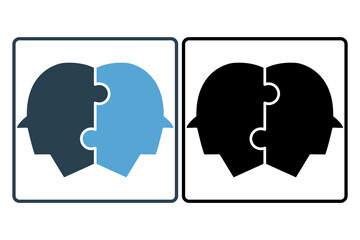 relationship icon. head with puzzle. icon related to core values, business. solid icon style. simple vector design editable