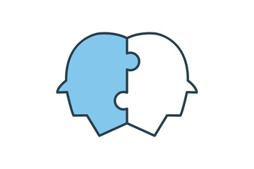 relationship icon. head with puzzle. icon related to core values, business. flat line icon style. simple vector design editable