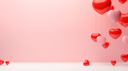 Walentynkowe abstrakcyjne pastelowe tło dla zakochanych par - miłość w powietrzu pełna balonów w kształcie serc.  Wzór do projektu baneru - obrazy, fototapety, plakaty
