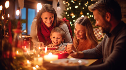 Naklejka premium Festive Family Dinner: Christmas Joy at Home