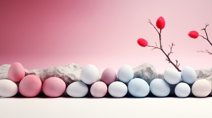 Obraz premium Banner design for Easter sale with eggs, 3D style background.