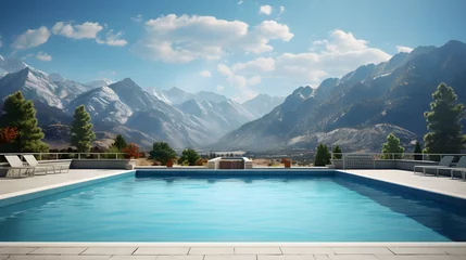 Foto op Canvas Swimming pool with mountains in the background © Taisiia