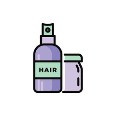Hair care thin line icon. Cosmetic treatments in glass bottle with spray. Modern vector illustration for beauty shop.
