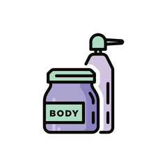 Body care thin line icon. Cosmetic treatments in glass jar and bottle with dispenser. Modern vector illustration for beauty shop.