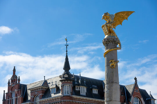 's-Hertogenbosch, the Netherlands 02 April 2023. Dragon Fountain &ldquo;Draken fontein&rdquo; in the center of the historical city Den Bosch.