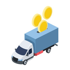 Truck coins. Vector 3d isometric, color web icons, new flat style. Creative design idea for infographics.