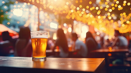 Bokeh background of Street Bar beer restaurant, outdoor in asia, People sit chill out and hang out...