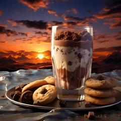 Foto op Plexiglas Chocolate milk shake with chocolate pieces on a dark background ,Chocolate day, Valentines Day, Valentines week   © CREATIVE STOCK