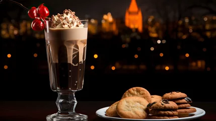 Fotobehang Chocolate milk shake with chocolate pieces on a dark background ,Chocolate day, Valentines Day, Valentines week   © CREATIVE STOCK
