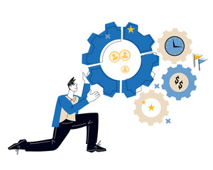 Efficient management and Agile concept of collaboration, and improvement in project management. Agile principles to effectively manage projects and teams, flat vector illustration isolated on white.