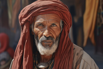 Fototapeta na wymiar Photography closed shot portrait of berber gaze dressed in the bazar