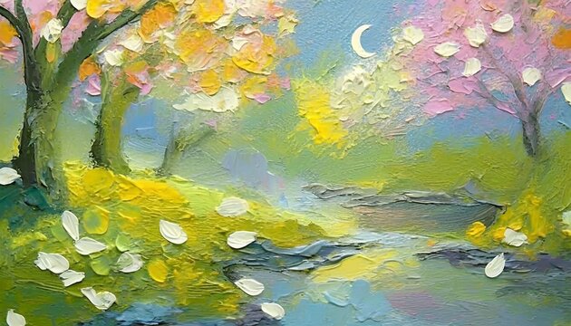  flower viewing moonlight night cherry blosom illustration