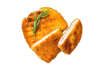 Schnitzel Cordon bleu fillet cutlet with ham and cheese.  Transparent background. Isolated.