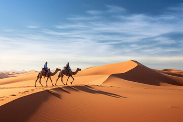 Fototapeta na wymiar Camel caravan in the desert Sahara