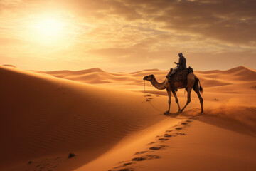 Camel caravan in the desert Sahara