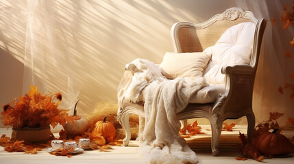 Pumpkin spice potpourri and candles, cozy background layout
Autumn
