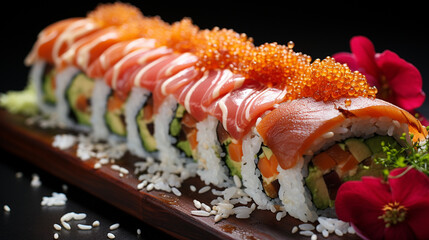 sushi with salmon HD 8K wallpaper Stock Photographic Image 
