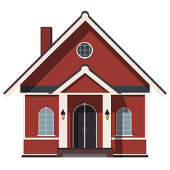 Colored one-story house with porch and canopy isolated on white background. Clipart.