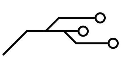 Printed circuit board PCB tracks isolated on white background. Technical clipart with lines and rings at the ends. Dividers for design. Design element.