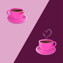 Vector Illustration with coffee in pink cups for Valentine's Day.