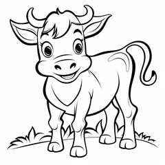 Cute cartoon cow for kids coloring book