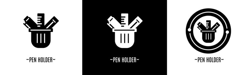 Pen logo set. Collection of black and white logos. Stock vector.