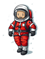 Cartoon Christmas child astronauts in Space suit walking, Isolated background, PNG,  