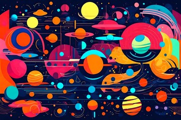 Obraz premium planets and the sun in a abstract bauhaus vector style vector drawing