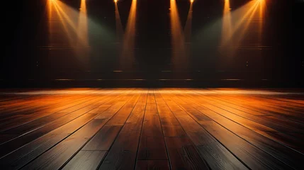 Fotobehang Dark Pine Floor with Orange Spotlight Background © Custom Media