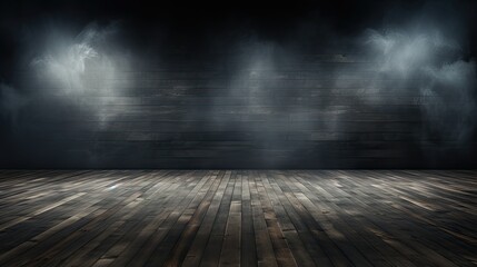 Dark Teak Floor with Gray Smoke Background